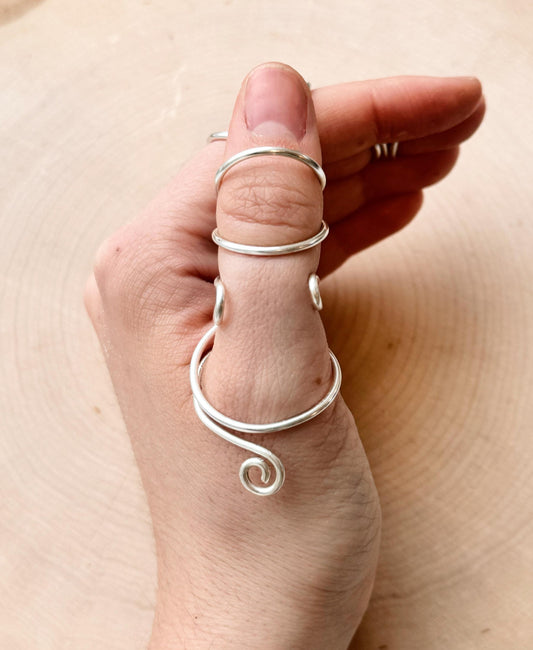 The Lotus MCP thumb ring splint with lateral supports, handmade by Evergreen Ring Splints