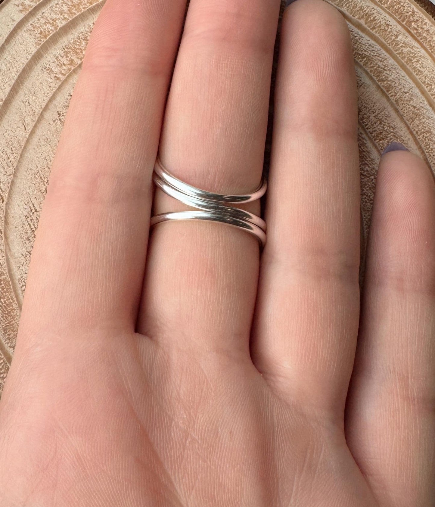 The Cedar geometric swan neck ring splint, handmade by Evergreen Ring Splints