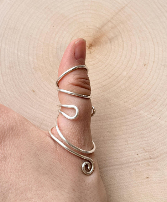 The Lotus MCP thumb ring splint with lateral supports, handmade by Evergreen Ring Splints