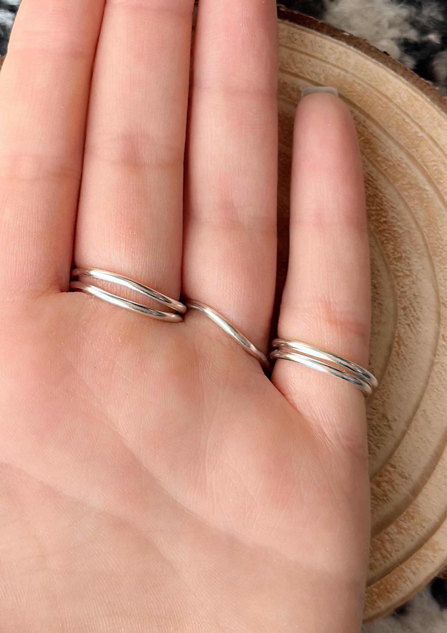 The Hazel three finger buddy ring splint, handmade by Evergreen Ring Splints