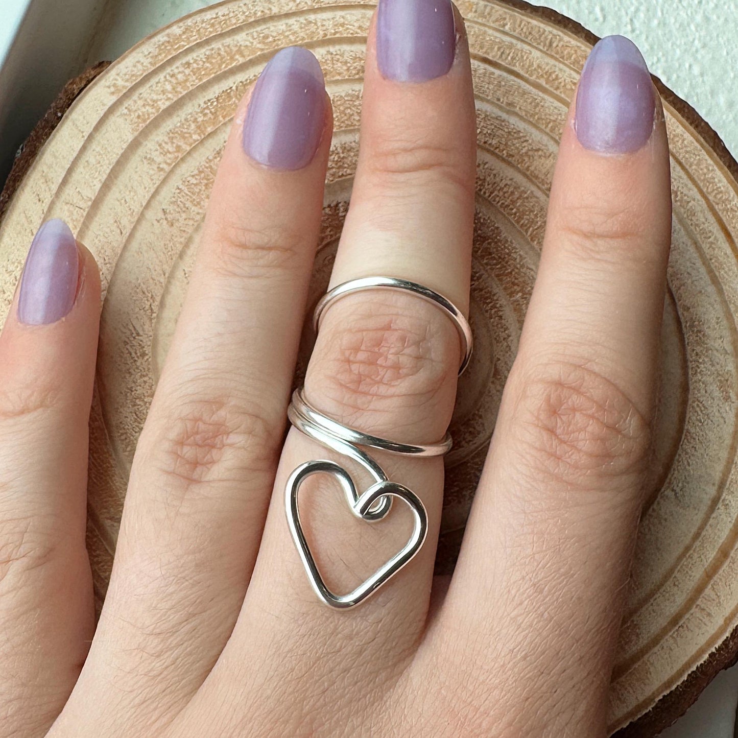 The Sweetheart heart swan neck ring splint, handmade by Evergreen Ring Splints